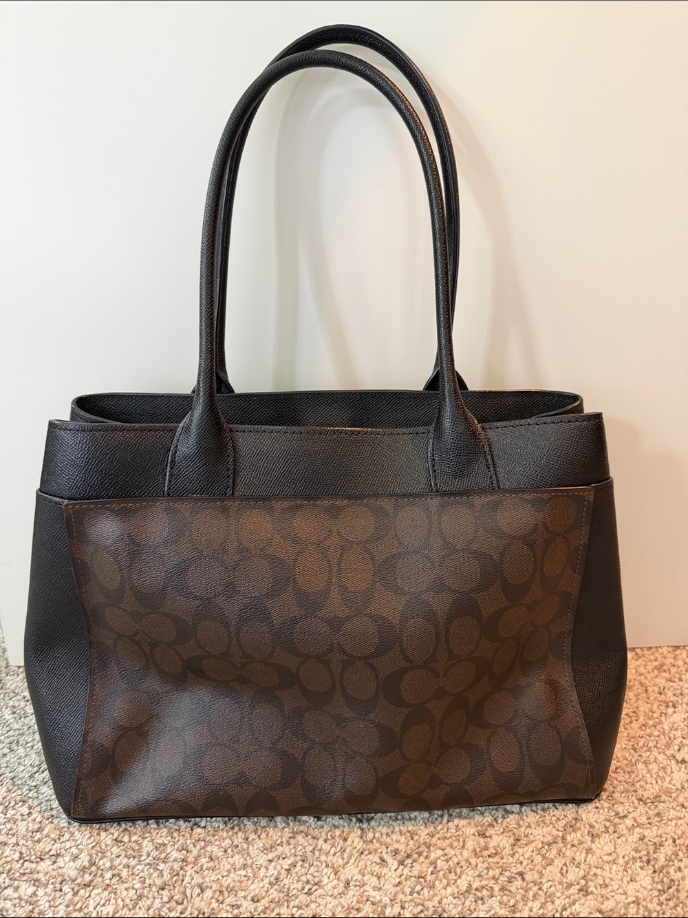 Coach Brown Monogram Tote with Black Trim - Picture 5 of 10